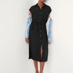 Waist-Defined Utility Midi Shirt Dress